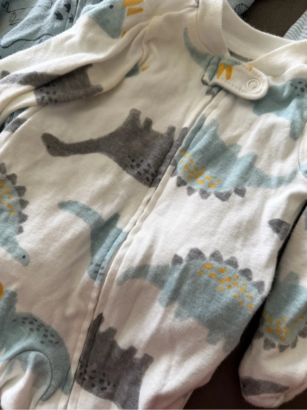 Carter's Blue and Cream Dino Footed Baby 3 Pack
